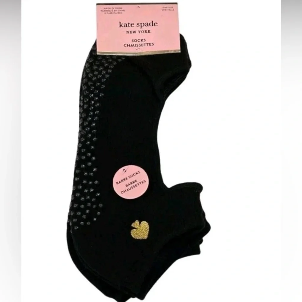 Kate Spade New York 2 Pair Black No Show Barre Socks Grip Bottom One Size NWT